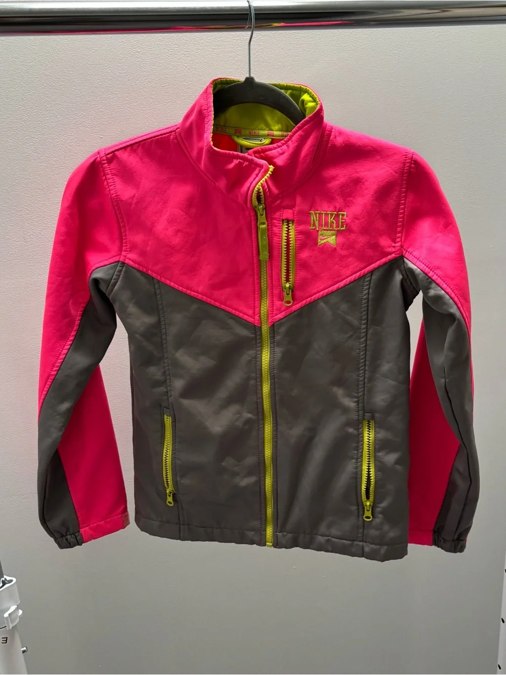 Nike Girls Hot Pink and Gray Jacket with Neon Yellow Accents